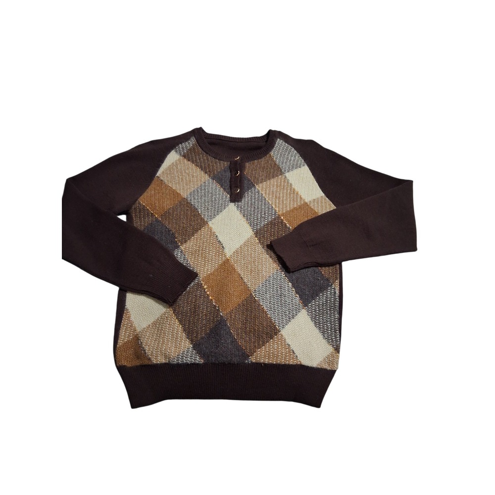 Vintage Mohair Geometric Womens size XS Patchwork Academia Preppy Henley Sweater